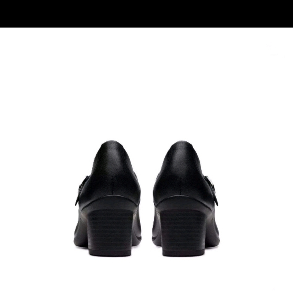 Clarks Women's Shaya Jane Black Leather Mary Jane Pump - 82996 Shoe Fit Wide - Picture 4 of 7